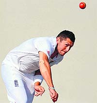 Tim Bresnan bowls on the last day of the warm-up match