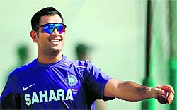 MS Dhoni trains in Ahmedabad on Wednesday