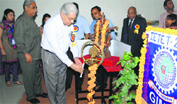 Dr Chandar Shekhar inaugurates a three-day international conference on �Emerging Trends in Engineering and Technology -- IETET-2012,� by lighting the traditional lamp at Geeta Institute of Management and Technology, Kanipla. Photo by writer