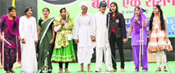 Students of Maharani Laxmi Bai College, Bhiwani Rohilla (Hisar), present a group song during a programme on female foeticide. 
