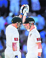 Michael Clarke, Michael Hussey in action against South Africa.