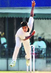 Siddharth Kaul in action on Sunday. 