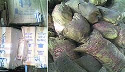 Spray pumps and bird flue kits dumped in the store of Ambala poultry farm. 