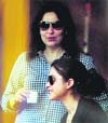 Anjali Tendulkar and Preethi Narayanan, wife of R Ashwin, watch the match at the VCA Stadium Jamtha on Sunday. 