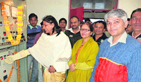 Dr Pankaj Mittal, Vice-Chancellor of women university, Khanpur Kalan, inaugurates a 33 KVA power substation on the university premises on Thursday.