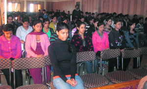 Students meditate at a one-day Aan-apan-Sati meditation camp, organised by the Shri Krishan Institute of Engineering and Technology (SKIET), Kurukshetra, on its premises.