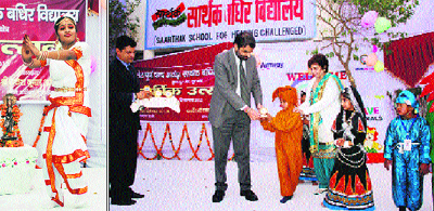 A girl presents a solo dance (right) Deputy Commissioner Mandeep Singh Brar gives away prizes at the annual function of Seth Puran Chand Arora Sarthak School, Sundarpur, for the hearing impaired. 