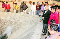 Congress MLA Sampat Singh during his visit to the raw water project in Nalwa