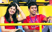 India�s Rohan Bopanna with his wife at the Chennai Open on Tuesday