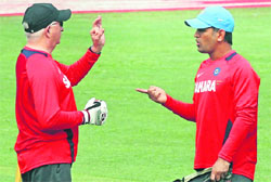 M.S. Dhoni with Duncan Fletcher in Kolkata.