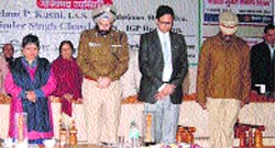 (From the left) Commissioner Neelam Pradeep Kasni, IG Arshinder Singh Chawla, DC Amit Agarwal and B Satheesh Balan,SP, in Hisar on Wednesday. 