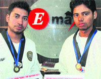 Students of E-Max Institutes of Engineering and Technology, who secured a bronze medal in the national taekwondo championship. A Tribune photograph