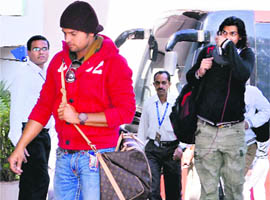 Suresh Raina and Ishant Sharma, who reached Rajkot with the England team, at their hotel on Wednesday. 