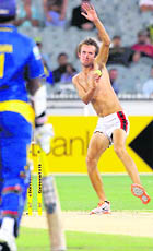 An intruder bowls with a tennis ball during the Australia-Sri Lanka ODI in Melbourne. 