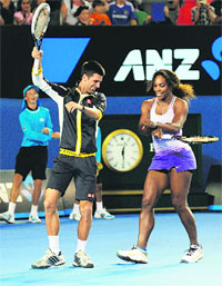Novak Djokovic and Serena Williams entertain with their antics (Gangnam style dance) during a Kids Day exhibition match ahead of the Australian Open. The first Grand Slam of the year is from Jan 14-27