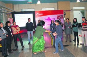 Women employees of Bharti Airtel during a training session on self-defence at their office in Gurgaon