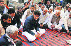Rohtak MP Deepender Hooda offers his condolences to the bereaved family of martyr Pradeep Yadav at Naya Gaon Bahala village in Rewari district.