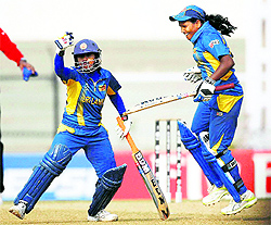 Sri Lankan players celebrate their last-ball victory over England in Mumbai.