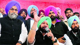 PPCC chief Capt Amarinder Singh addresses mediapersons in Jagraon on Friday.