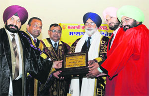 Education Minister Sikander Singh Maluka being felicitated in Bathinda on Sunday. 