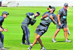 Australian players during a practice session in Hyderabad on Thursday. � PTI