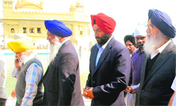 Chief Minister Parkash Singh Badal at the Golden Temple on Wednesday. A Tribune photo