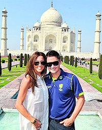 Skipper Michael Clarke with his wife Kyle at the Taj Mahal in Agra