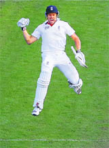 Nick Compton celebrates after reaching his first Test century in Dunedin on Saturday. 