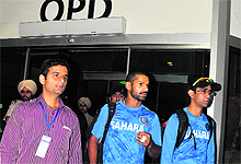 Two fingers of his left hand bandaged, Shikhar Dhawan comes out of Fortis Hospital in Mohali on Sunday