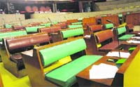 Empty benches at the Vidhan Sabha. 