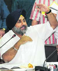 Deputy Chief Minister Sukhbir Badal speaks to the media in Chandigarh on Wednesday.
