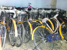 Bicycles gathering dust in a Muktsar school. 