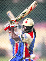 Chris Gayle hits out at nets in Bangalore on Tuesday evening
