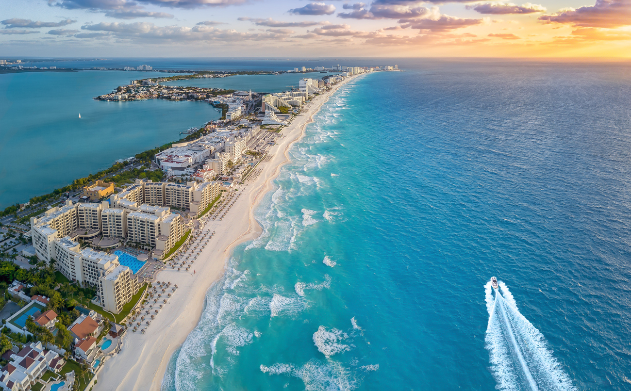 Aerial view of Cancun, sea and lagoon