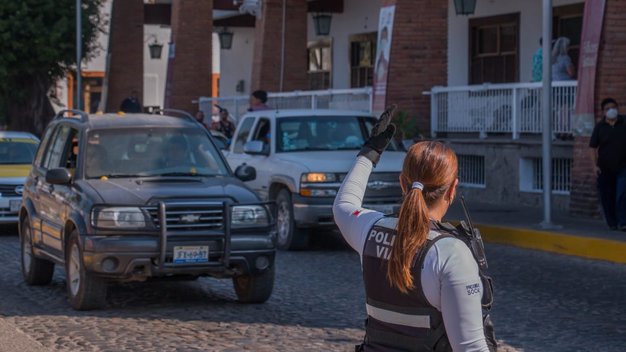 Trafic officer directing traffic in Puerto Vallarta