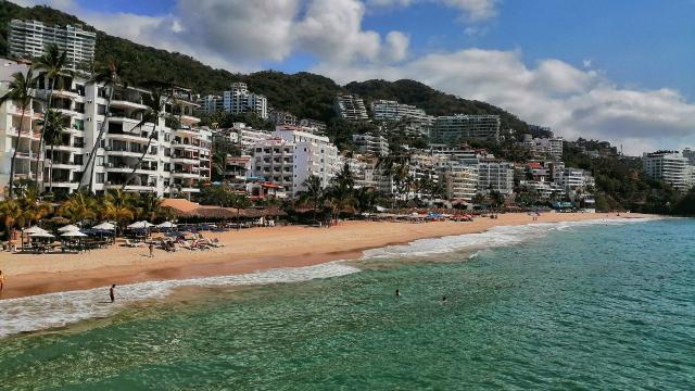 Puerto Vallarta beach with hotels on the background