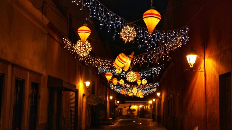 quaint Puerto Vallarta street with Christmas decorations