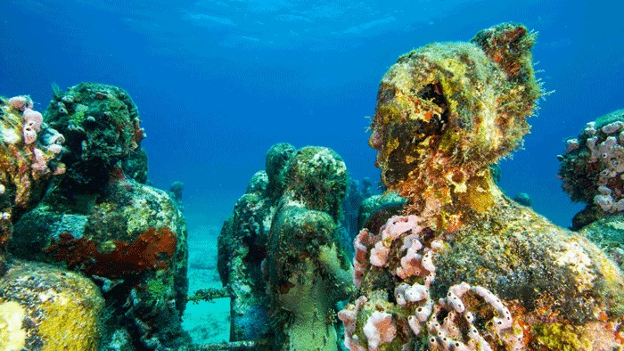 sculpture in the Underwater Museum in Cancun