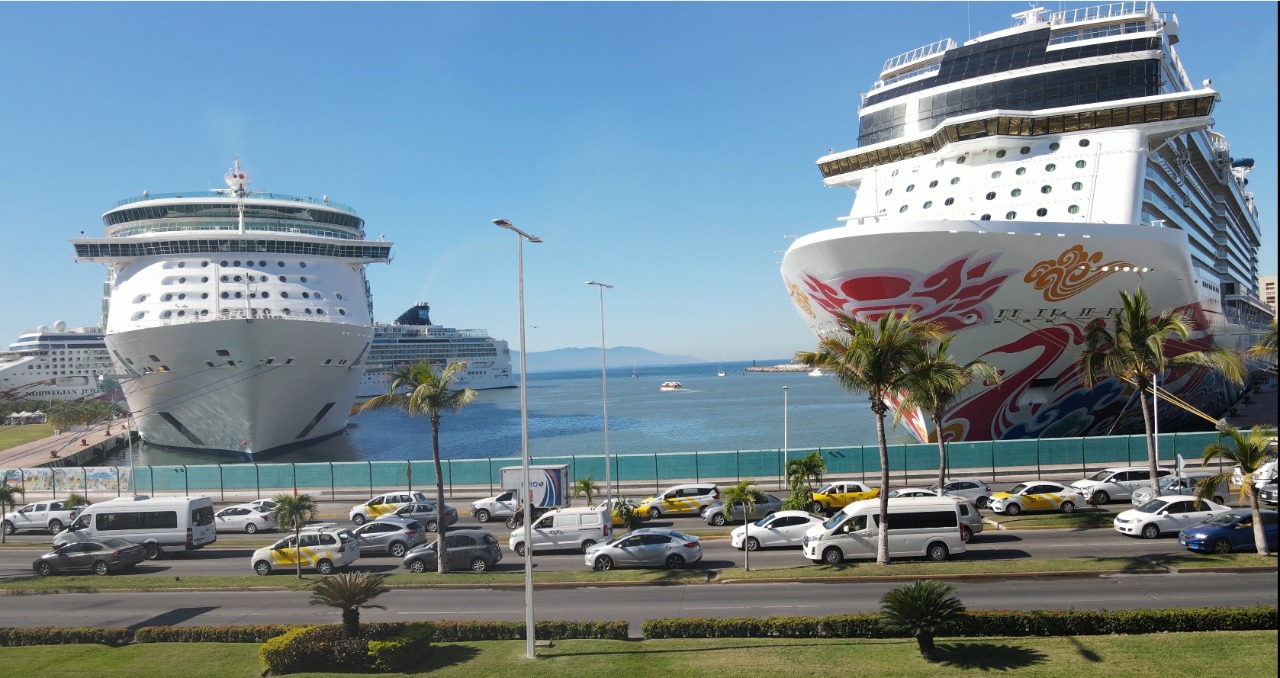 three cruise ships docked in Puerto Vallarta