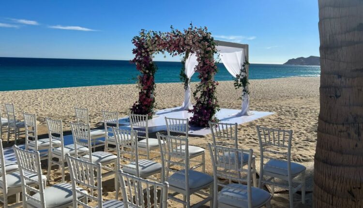 wedding setup at the beach in Los Cabos