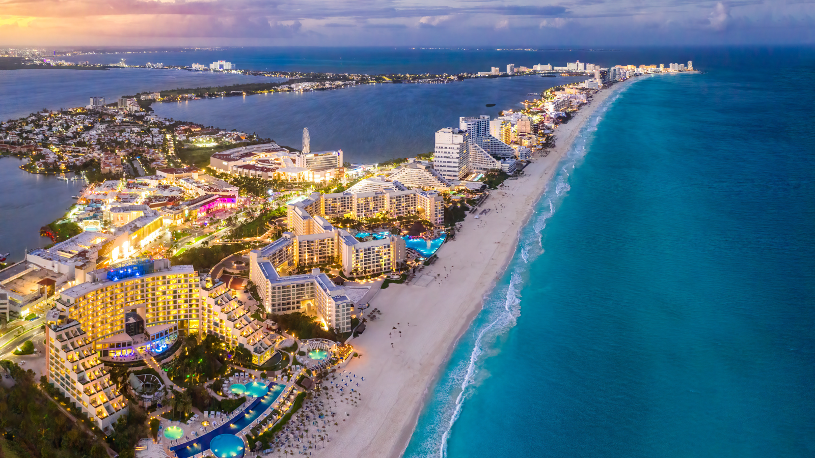 View of cancun, the sea and the lagoon