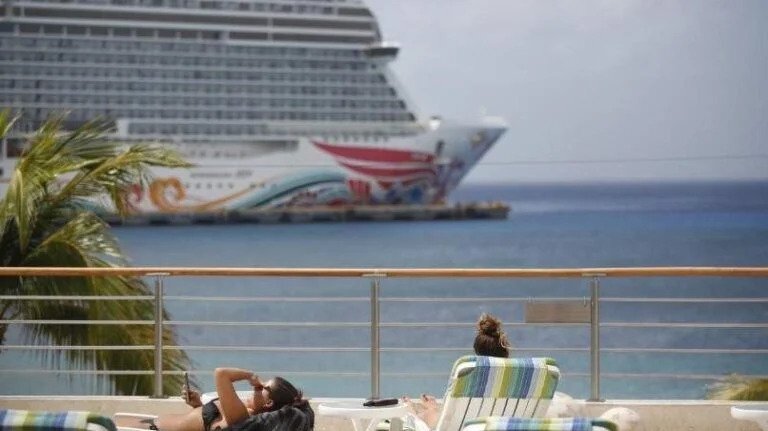 cruise ship sailing by Cancun