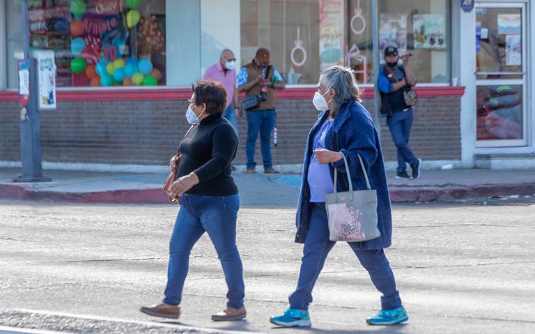 Women walking on street with facemasks on