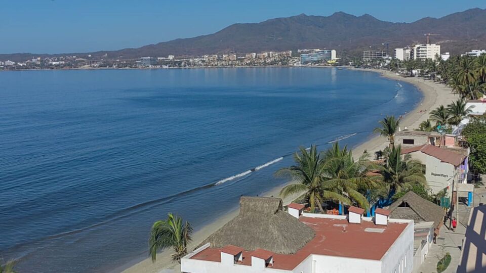 Aerial view of Nuevo Vallarta clean beach