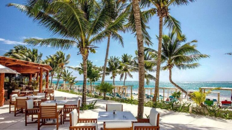 Chairs on a deck on Akumal beach