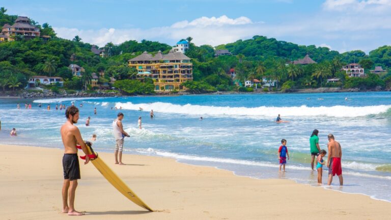 View of Sayulita beach with swimmers