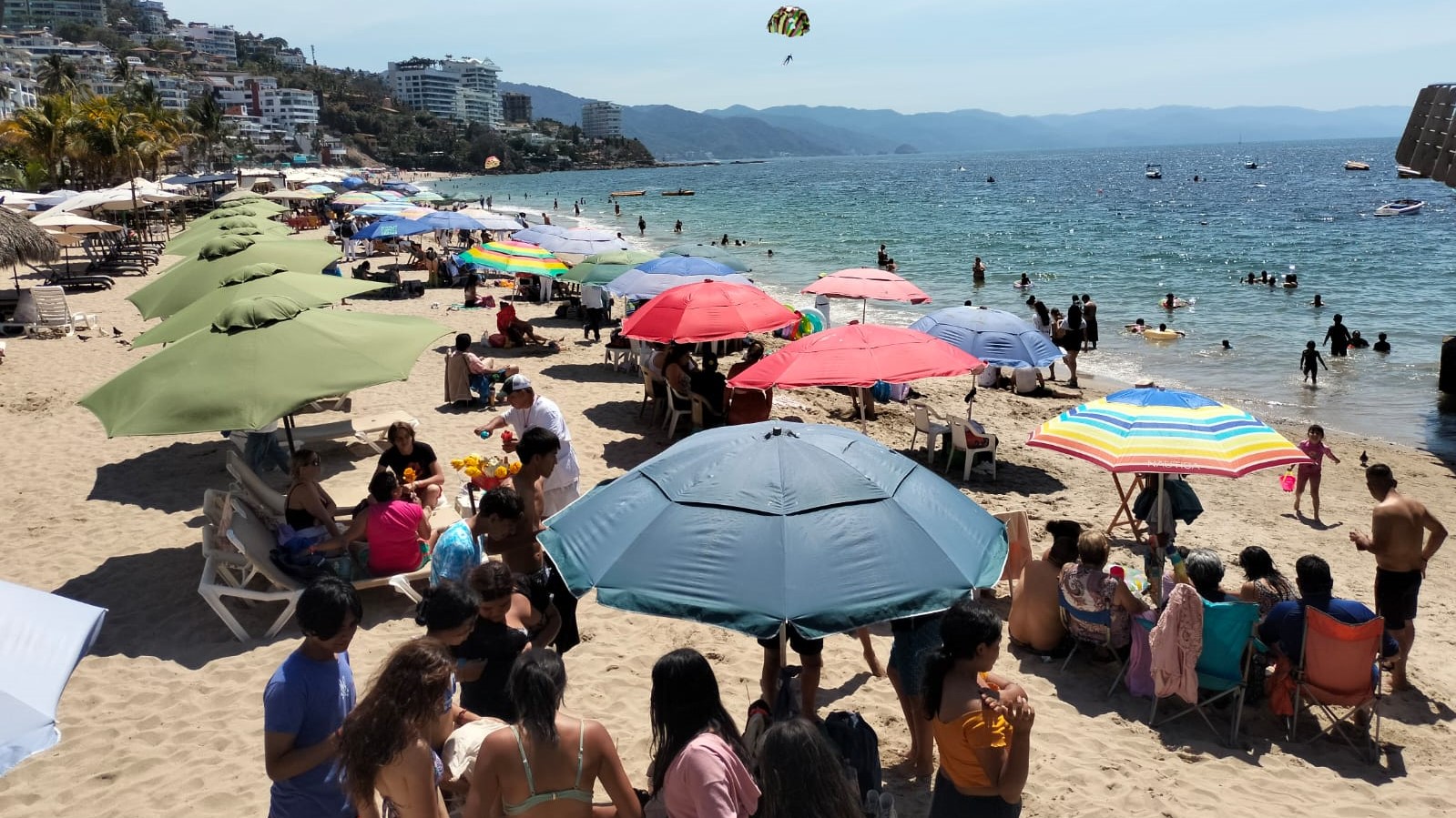 Busy beach in Puerto Vallarta during Easter Week