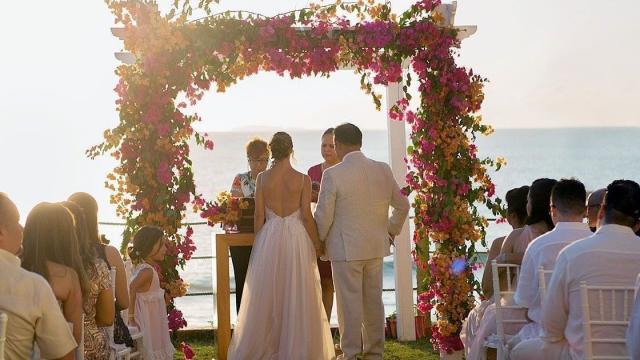 Couple getting married on the beach