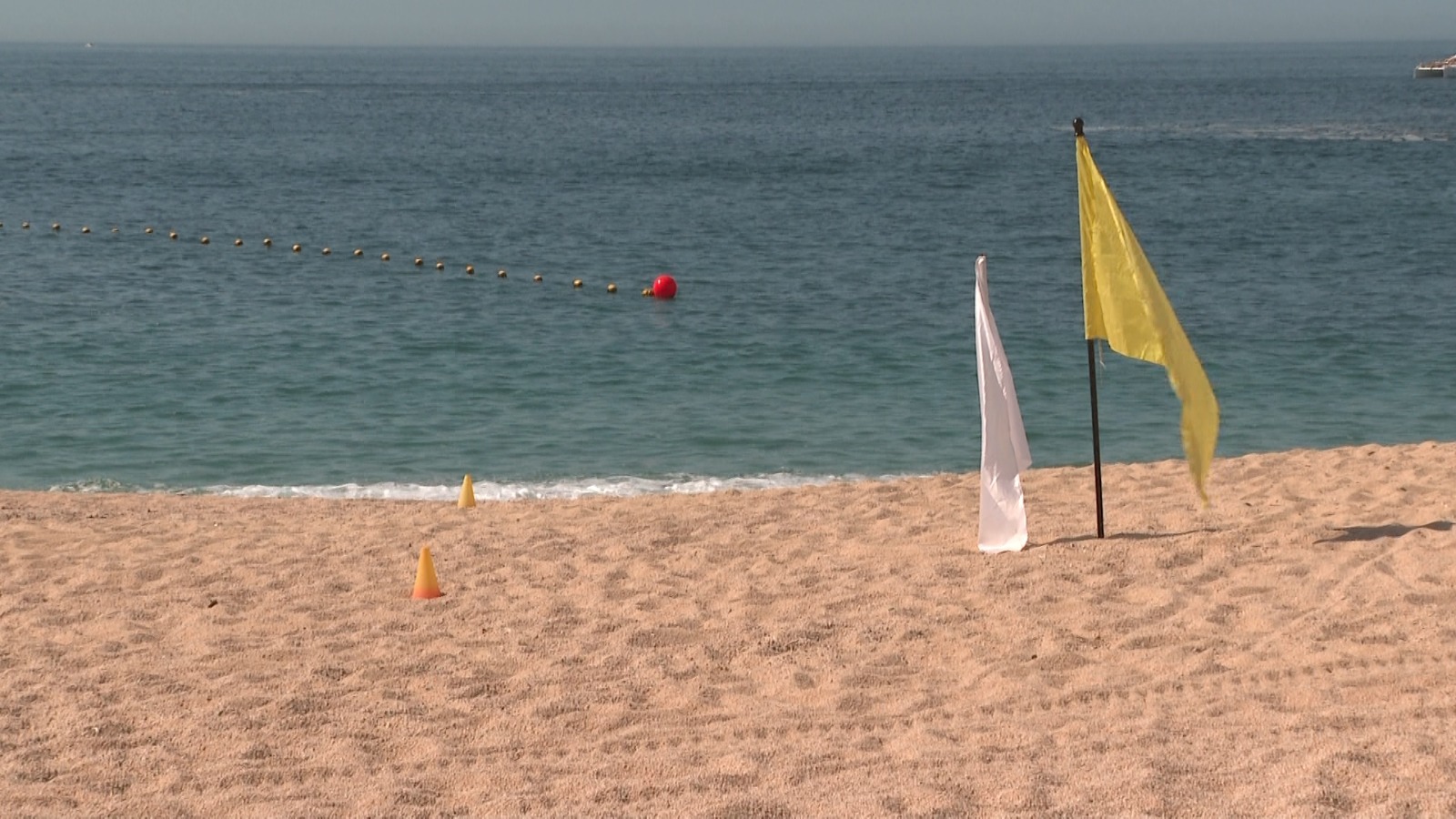 Beach with flags on it