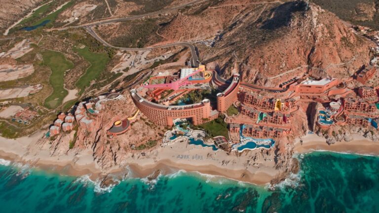 Aerial view of a luxury hotel in Los Cabos